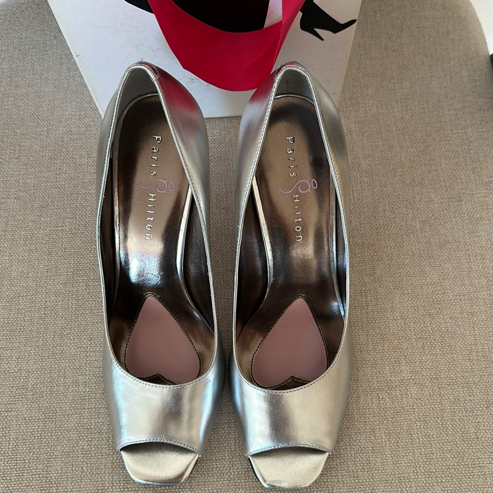 Paris Hilton Glitzy Leather High Heels.